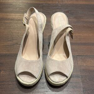 Stuart Weitzman Suede Beige Peep Toe Wedges